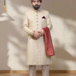 Dull Gold Embroidered Sherwani (S 12)