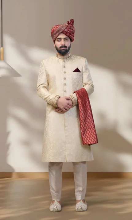Dull Gold Embroidered Sherwani (S 12)