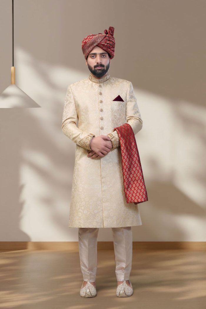 Dull Gold Embroidered Sherwani (S 12) - Image 1