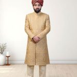 Golden Jamawar Sherwani (S 11)