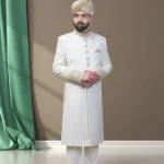 Off -White Handmade Embroidered Sherwani (S 1)
