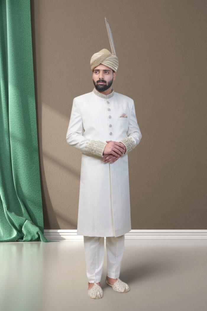 Off -White Handmade Embroidered Sherwani (S 1) - Image 1