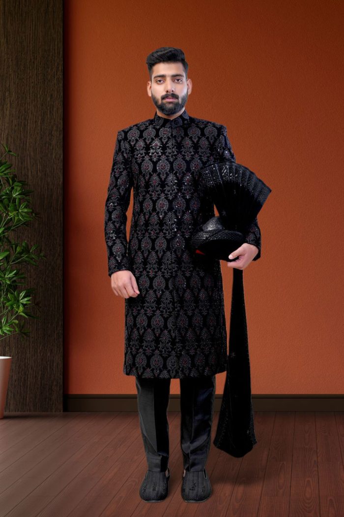 Black Velvet Sherwani (S 16)