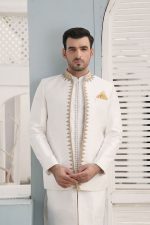 Off white raw silk prince coat for groom (P 9 ) - Image 3