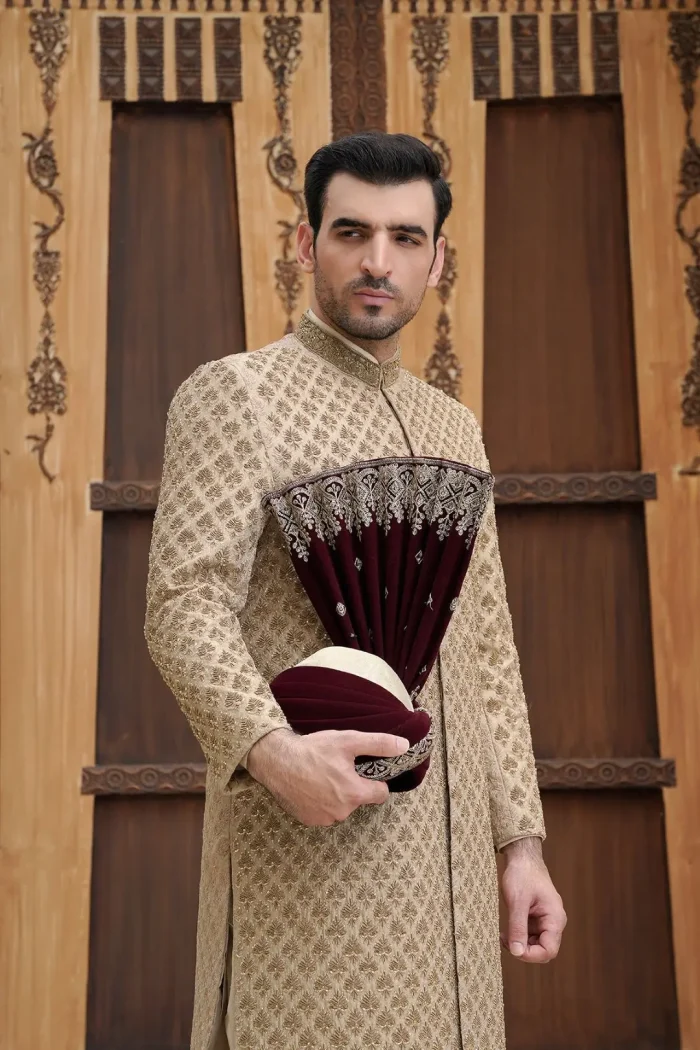 Dull Gold Groom Sherwani