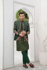 Bottle Green Jamawar Prince Coat (P 7 ) - Image 4