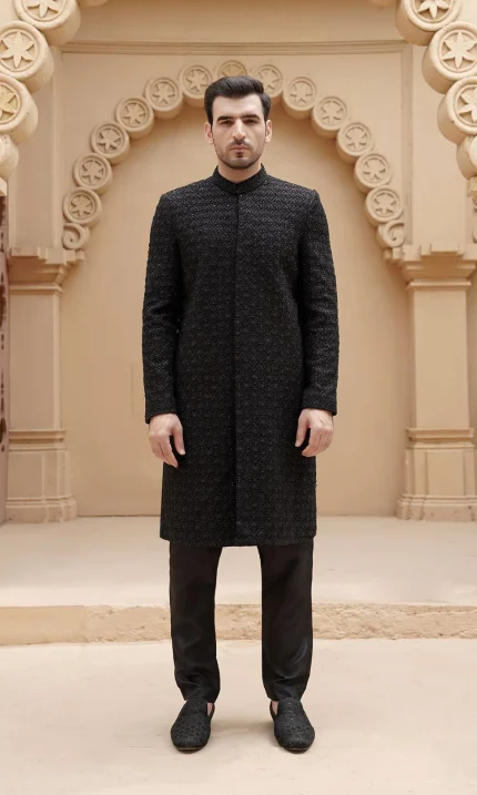 Modern Black Sherwani for Groom (S 22 )