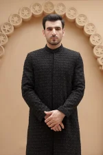 Modern Black Sherwani for Groom (S 22 )