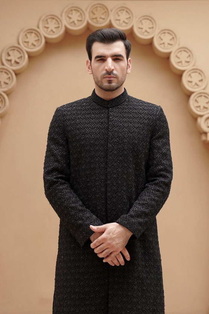 Modern Black Sherwani for Groom (S 22 ) - Image 3