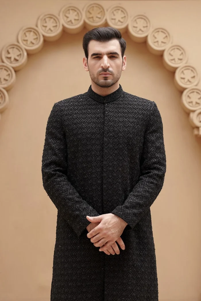 Modern Black Sherwani for Groom (S 22 )