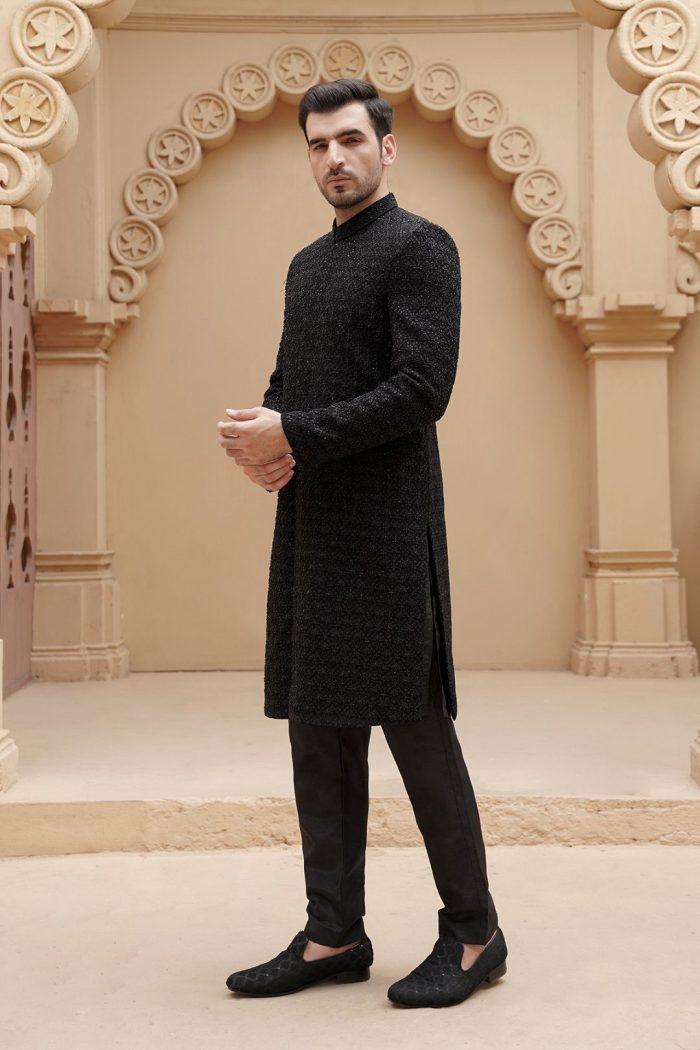 Modern Black Sherwani for Groom (S 22 ) - Image 5