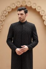 Modern Black Sherwani for Groom (S 22 ) - Image 4