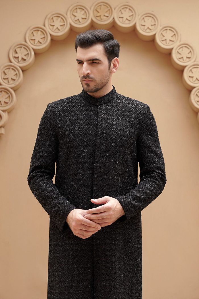 Modern Black Sherwani for Groom (S 22 ) - Image 4