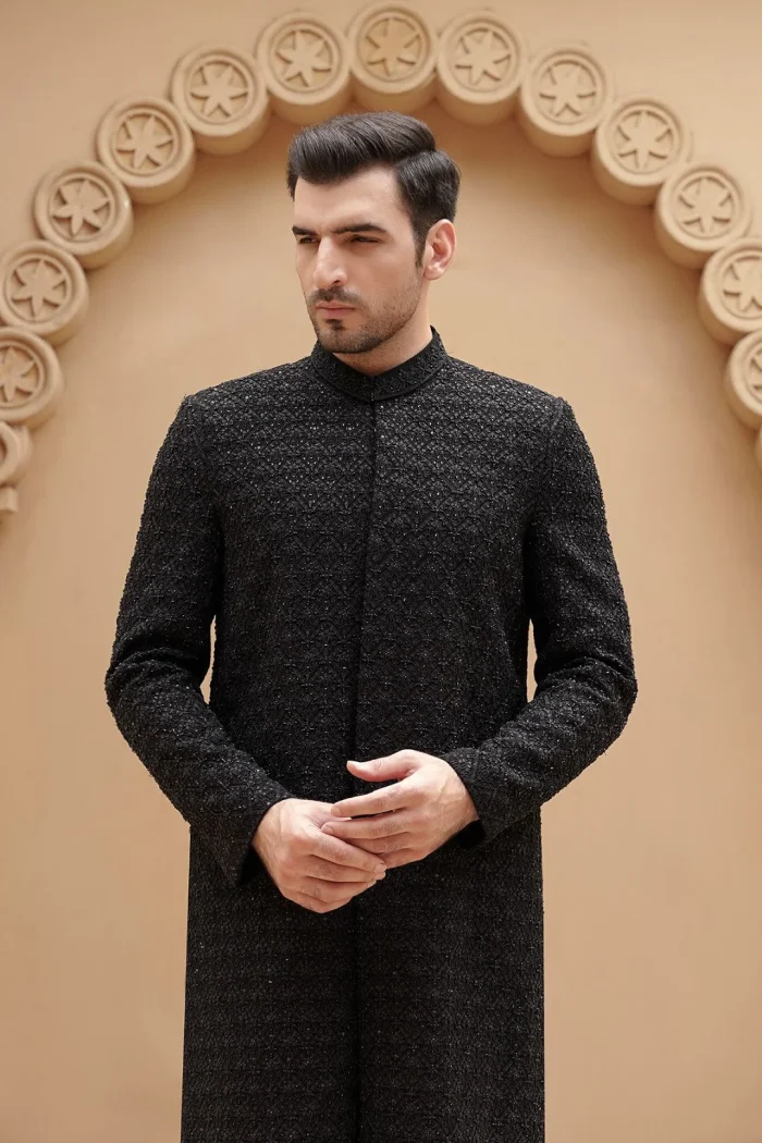Modern Black Sherwani for Groom (S 22 )