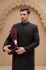Modern Black Sherwani for Groom (S 22 )