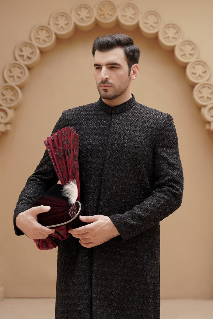 Modern Black Sherwani for Groom (S 22 )