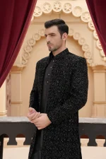 Black Velvet Sherwani with Handmade Embroidery (S 24 )