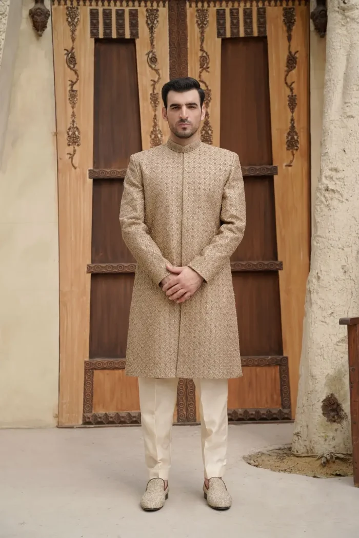 Timeless Beige Groom Sherwani  (S 17 ) - Image 2