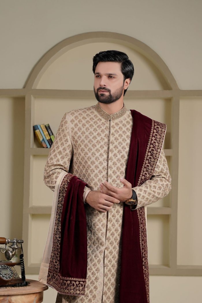 Luxury Beach Sherwani | Hand-Embroidered Groom Wedding Attire (S 26) - Image 4