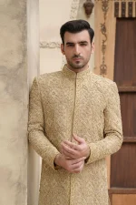 Golden Jamavar Sherwani | Heavy Embroidered Royal Groom Attire (S 19 ) - Image 4