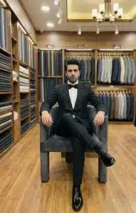 Home 19 Black tropical designer suit with handmade digital embroidery