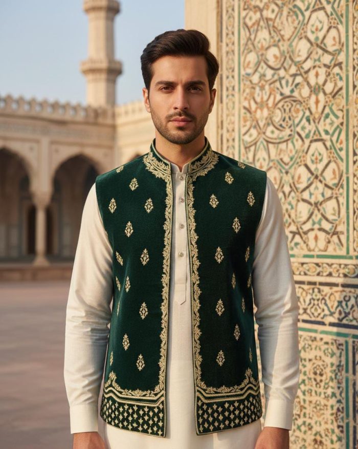 Bottle Green Velvet Waist Coat