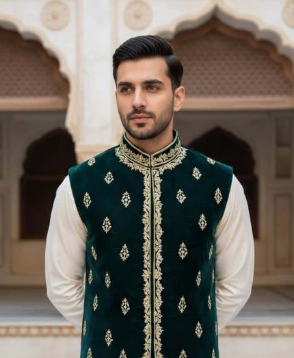 Bottle Green Velvet Waist Coat