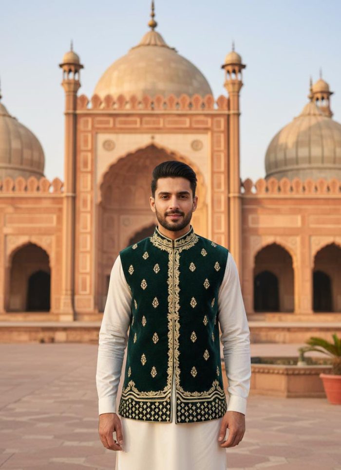 Bottle Green Velvet Waist Coat