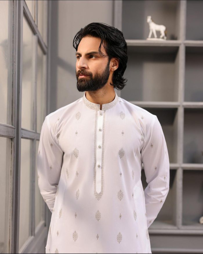 Men’s White Designer Kurta – Elegant Festive Outfit - Image 3