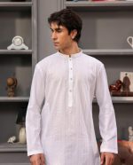 Men’s White Designer Kurta with Silver Yoke Embroidery - Image 3