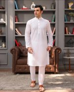 Premium White Embroidered Kurta - Image 2