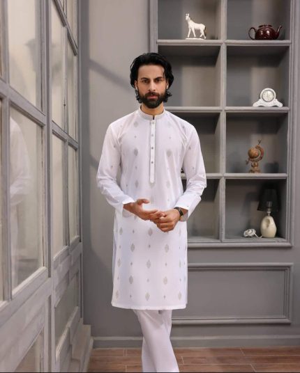 White designer kurta for men elegant festive outfit