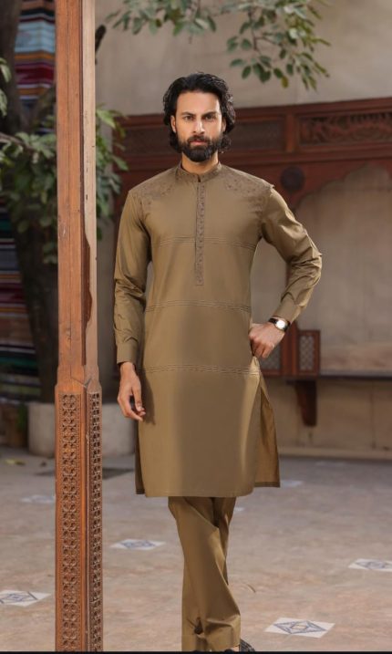 Premium Olive Embroidered Kurta