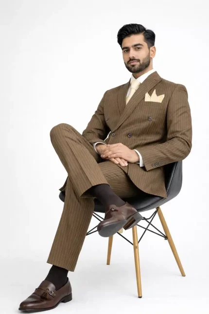 Luxury brown 3-piece Pant coat suit for men with waistcoat