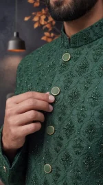 Bottle Green Prince Coat with Handmade Embroidery (P 11 )