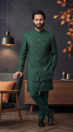 Bottle Green Prince Coat with Handmade Embroidery (P 11 )