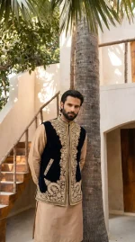 Blue Velvet Hand Embroidered Waistcoat