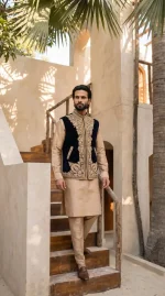 Blue Velvet Hand-Embroidered Waistcoat