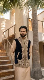 Blue Velvet Hand-Embroidered Waistcoat