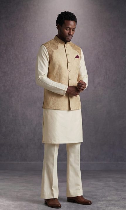 Men's Skin Jamawar Waistcoat - Handmade Embroidery | Mens Store