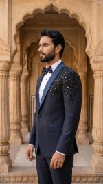 Lightweight Wool Single-Button Tuxedo with Handmade Embroidery (PC-3) - Image 5