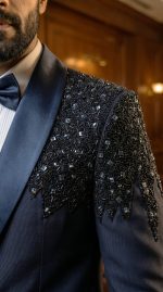 Lightweight Wool Single-Button Tuxedo with Handmade Embroidery (PC-3) - Image 3