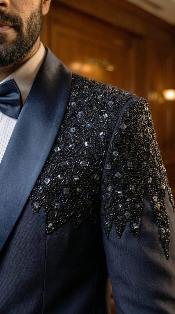 Lightweight Wool Single-Button Tuxedo with Handmade Embroidery (PC-3) - Image 3