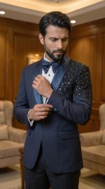 Lightweight Wool Single-Button Tuxedo with Handmade Embroidery (PC-3) - Image 2