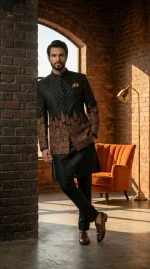 Midnight Royal Jamawar Prince Coat (P-13) - Image 4