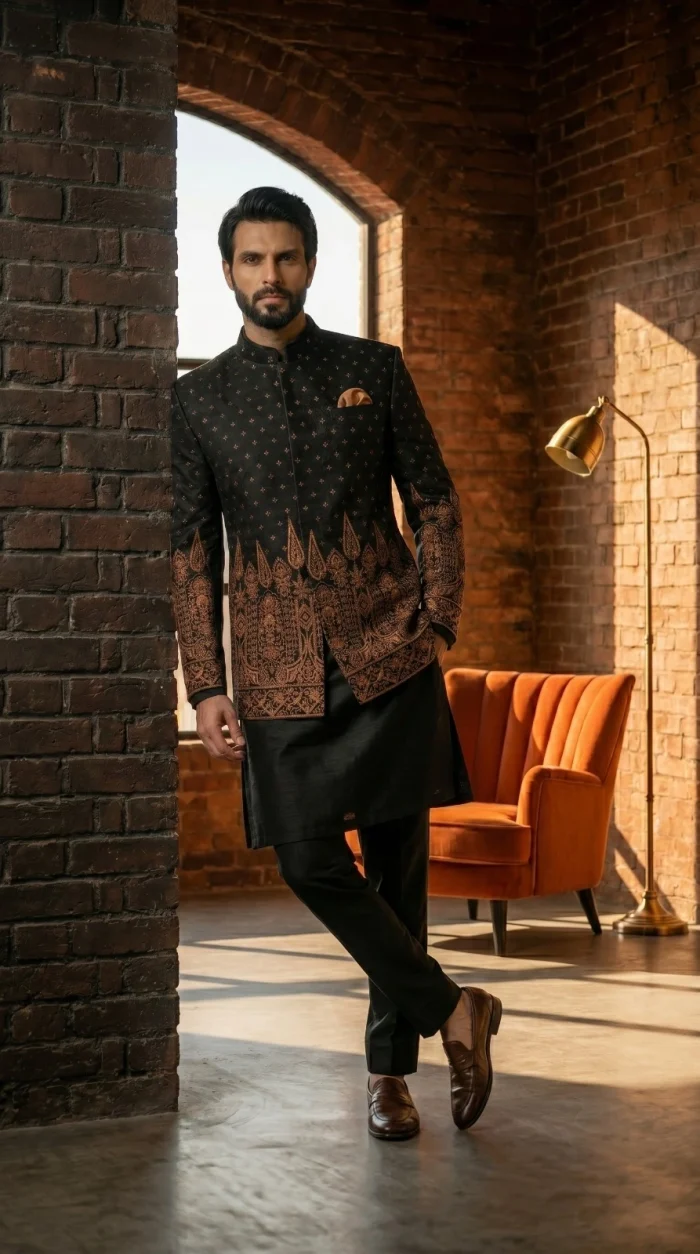 Midnight Royal Jamawar Prince Coat (P-13) - Image 4
