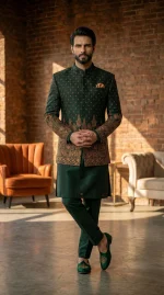 Midnight Royal Jamawar Prince Coat (P-13) - Image 3