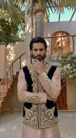 Blue Velvet Hand-Embroidered Waistcoat