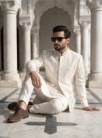 Royal Off-white Tropical Prince Coat Handmade Embroidery Elegance(P-14) - Image 2