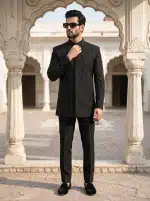 Luxury Black Tropical Prince Coat Handmade Embroidered Hidden Button Design (P-16) - Image 4